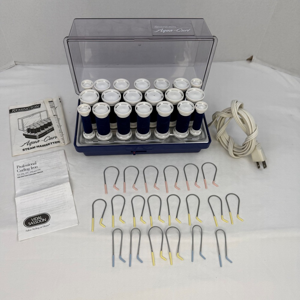 VTG Remington Aqua-Curl Steam Hairsetter Model K-40 Blue 20 Rollers Pins Manual
